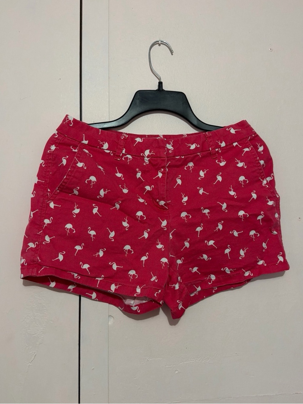 Elle Red Flamingo Print Jean Shorts